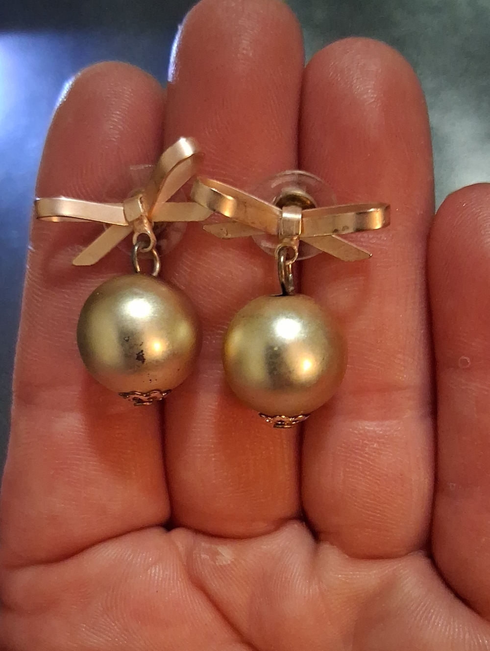 vintage Gold Bow Drop Pearl Earrings - Women Jewelry